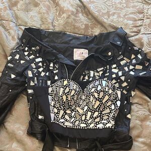 Rhinestone bedazzled jacket and bra black